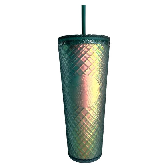 NWT Starbucks Jeweled Soft Touch GREEN IRIDESCENT Tumbler Venti Cold Cup Shimmer - Picture 1 of 4